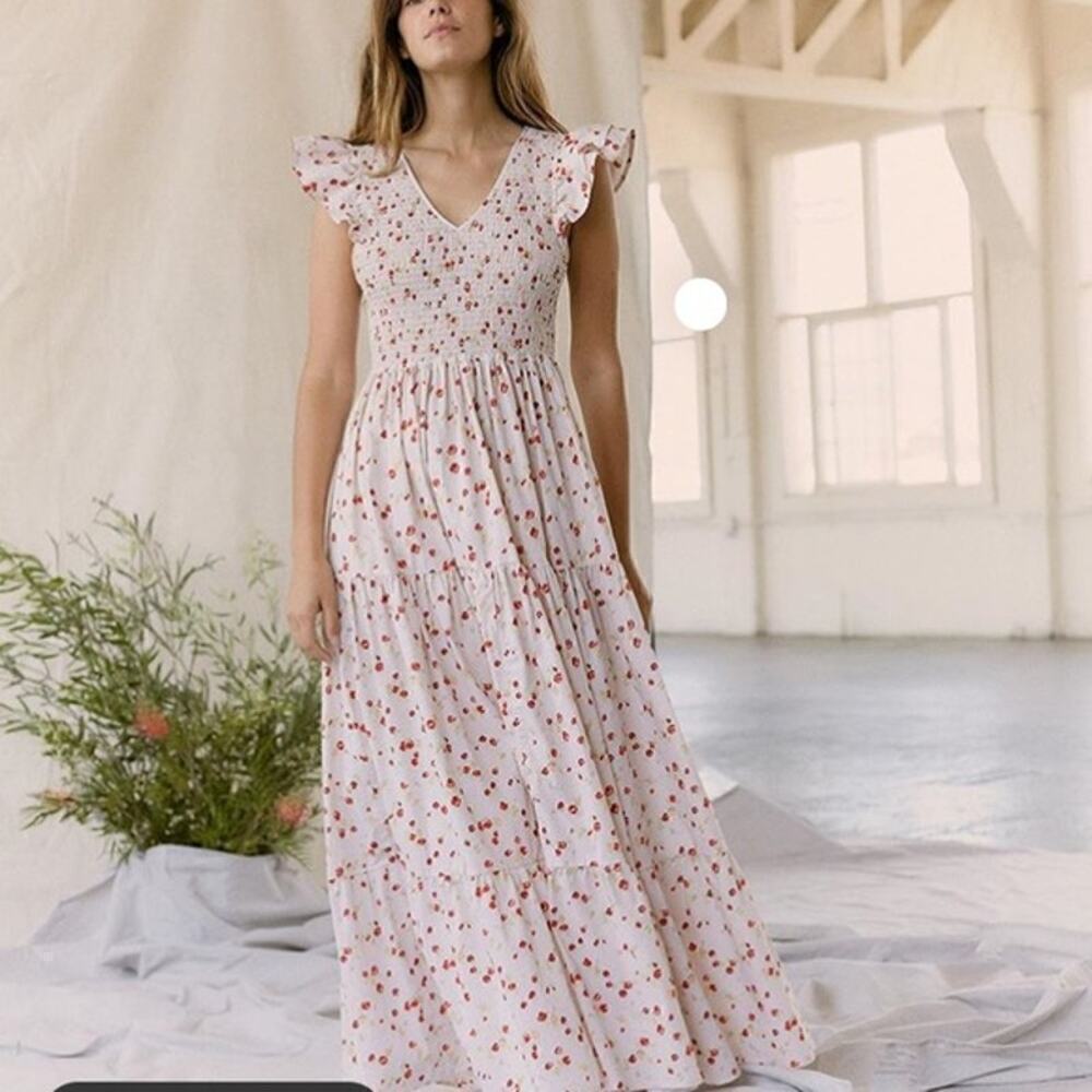 Christy Dawn The Bodie V Neck Smocked Tiered Maxi Dress Garden Party Size XL